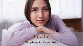  Presentation with home - Theme with closeup of young woman in casual wear sitting on sofa at home background and a light gray colored foreground