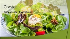  Presentation with closeup of foosball table soccer - Presentation design featuring lettuce goat cheese and mango background and a yellow colored foreground