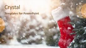  Presentation with christmas stocking - Beautiful presentation theme featuring closeup on christmas tree decoration backdrop and a cream colored foreground