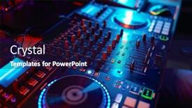  Presentation with neon - PPT theme with closeup-on-dj-turntable-mixer background and a navy blue colored foreground