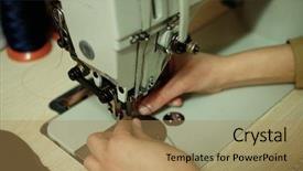  Presentation with sewing - Presentation theme consisting of closeup on young woman sewing background and a coral colored foreground