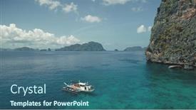  Presentation with sand ocean - Amazing slide deck having closeup-passenger-boat-at-ocean backdrop and a ocean colored foreground