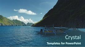  Presentation with cinematic - Slide deck featuring closeup-passengers-boats-at-ocean background and a ocean colored foreground