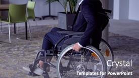  Presentation with wheelchair - Theme consisting of closeup-photo-of-a-businessman background and a gray colored foreground