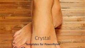  Presentation with beauty salon pedicured feet - Beautiful slides featuring closeup photo of a female feet at spa salon on pedicure procedure - soft focus image backdrop and a gold colored foreground