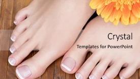  Presentation with nails - PPT layouts featuring closeup photo of a female feet with white french pedicure on nails at spa salon legs care concept background and a lemonade colored foreground