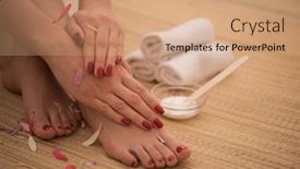  Presentation with spa salon - Colorful slide set enhanced with closeup-photo-of-a-female backdrop and a coral colored foreground