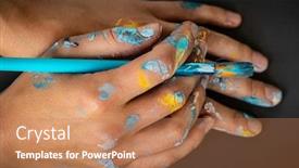  Presentation with artist - Slides having closeup-photo-of-a-hands background and a coral colored foreground