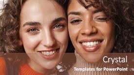  Presentation with photo - Amazing PPT layouts having closeup-photo-of-a-happy backdrop and a tawny brown colored foreground