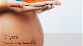  Presentation with pregnant woman - PPT theme consisting of closeup-photo-of-a-tummy background and a coral colored foreground