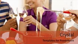  Presentation with cheese - Cool new slides with closeup photo of cheese fondue backdrop and a red colored foreground