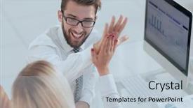  Presentation with company - Audience pleasing slide deck consisting of closeup photo of company employees backdrop and a lemonade colored foreground