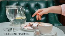  Presentation with cup cake - Colorful slide set enhanced with closeup-photo-of-female-hands backdrop and a light gray colored foreground