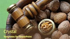  Presentation with mallet - Colorful presentation enhanced with closeup photo of walnuts in a vintage wooden nut bowl with a nutcracker hammer mallet with brass head easy to crack hard shell backdrop and a tawny brown colored foreground