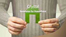  Presentation with green house - Beautiful PPT theme featuring closeup picture of hands holding green house backdrop and a gray colored foreground