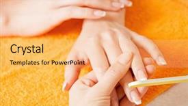  Presentation with manicure - Presentation design enhanced with closeup picture of manicure process on female hands background and a yellow colored foreground