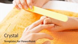  Presentation with manicure - Slides having closeup picture of manicure process on female hands background and a yellow colored foreground