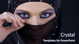  Presentation with ninja - Presentation theme consisting of closeup picture of ninja face background and a wine colored foreground