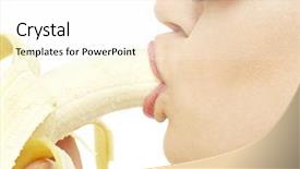  Presentation with eating - Slide deck featuring closeup picture of woman eating ripe banana background and a white colored foreground