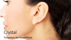  Presentation with human ear - Presentation theme with closeup picture of woman's ear background and a lemonade colored foreground