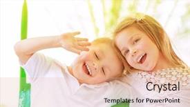  Presentation with daycare - PPT theme enhanced with closeup portrait adorable children having background and a coral colored foreground