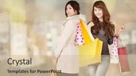  Presentation with mall - Slide deck having closeup portrait at a mall background and a soft green colored foreground