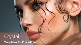  Presentation with glamour - Colorful PPT theme enhanced with closeup-portrait-of-a-beautiful backdrop and a coral colored foreground