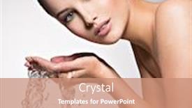  Presentation with clean water - Cool new PPT theme with closeup portrait of a caucasian woman washing her clean face with water backdrop and a coral colored foreground