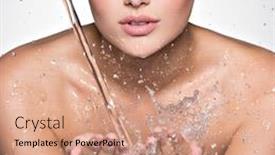  Presentation with clean water - Slide set enhanced with closeup portrait of a caucasian woman washing her clean face with water background and a coral colored foreground