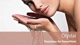 Presentation with clean water - Beautiful slide deck featuring closeup portrait of a caucasian woman washing her clean face with water backdrop and a coral colored foreground