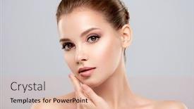  Presentation with pretty girl - Presentation theme featuring closeup-portrait-of-a-face background and a coral colored foreground