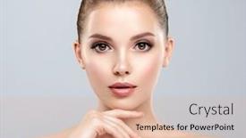  Presentation with pretty girl - PPT layouts having closeup-portrait-of-a-face background and a lemonade colored foreground