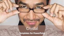  Presentation with glasses - Theme featuring closeup-portrait-of-a-man background and a coral colored foreground