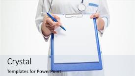  Presentation with medical clipboard - Beautiful slide set featuring closeup portrait of a medical backdrop and a light blue colored foreground
