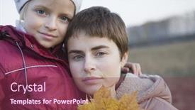  Presentation with maple - Slide set enhanced with closeup portrait of a mother and daughter with maple leaves in field background and a violet colored foreground