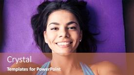  Presentation with gym - Audience pleasing slide deck consisting of closeup portrait of a smiling young woman lying on the yoga mat at gym looking at camera backdrop and a coral colored foreground