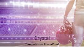  Presentation with football lights - Cool new theme with closeup portrait of a strong muscular american football player on big modern stadium field with lights and flares backdrop and a coral colored foreground