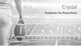  Presentation with football lights - PPT layouts enhanced with closeup portrait of a strong muscular american football player on big modern stadium field with lights and flares background and a white colored foreground
