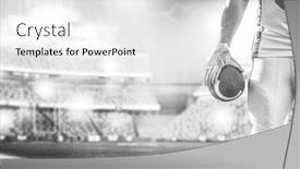  Presentation with football lights - Slides enhanced with closeup portrait of a strong muscular american football player on big modern stadium field with lights and flares background and a white colored foreground