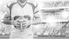  Presentation with football lights - Amazing theme having closeup portrait of a strong muscular american football player on big modern stadium field with lights and flares backdrop and a light gray colored foreground