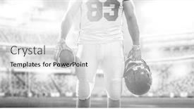  Presentation with football lights - Amazing PPT layouts having closeup portrait of a strong muscular american football player on big modern stadium field with lights and flares backdrop and a light gray colored foreground