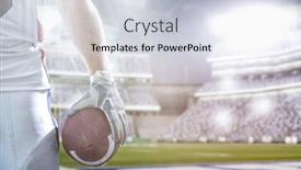  Presentation with football lights - Beautiful theme featuring closeup portrait of a strong muscular american football player on big modern stadium field with lights and flares backdrop and a lemonade colored foreground