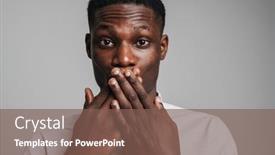  Presentation with human mouth - Presentation design having closeup-portrait-of-a-surprised background and a violet colored foreground