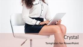  Presentation with closeup of foosball table soccer - Amazing slide set having closeup portrait of a woman using tablet computer isolated on a white background backdrop and a coral colored foreground