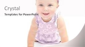  Presentation with childhood - Presentation design consisting of closeup portrait of adorable sweet child crawling in the studio isolated on white background playful little girl happy childhood concept background and a sky blue colored foreground