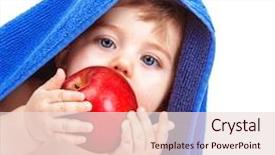  Presentation with infant toddler - Beautiful slide deck featuring closeup portrait of adorable toddler wrapped in blue towel isolated on white background baby boy biting red apple infant after bath healthy kids food backdrop and a lemonade colored foreground