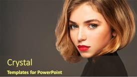  Presentation with girl model - Beautiful PPT theme featuring closeup-portrait-of-an-young backdrop and a tawny brown colored foreground