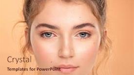  Presentation with girl model - Presentation theme consisting of closeup-portrait-of-an-young background and a coral colored foreground