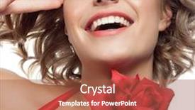  Presentation with rose flower - PPT theme featuring closeup portrait of attractive caucasian smiling woman blond isolated on white studio shot lips toothy smile face hair head and shoulders eyes closed tooth red rose flower background and a red colored foreground