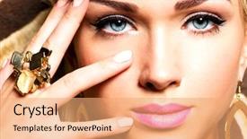  Presentation with dark vampire mouth makeup fashion - Colorful slide set enhanced with closeup portrait of beautiful face backdrop and a coral colored foreground